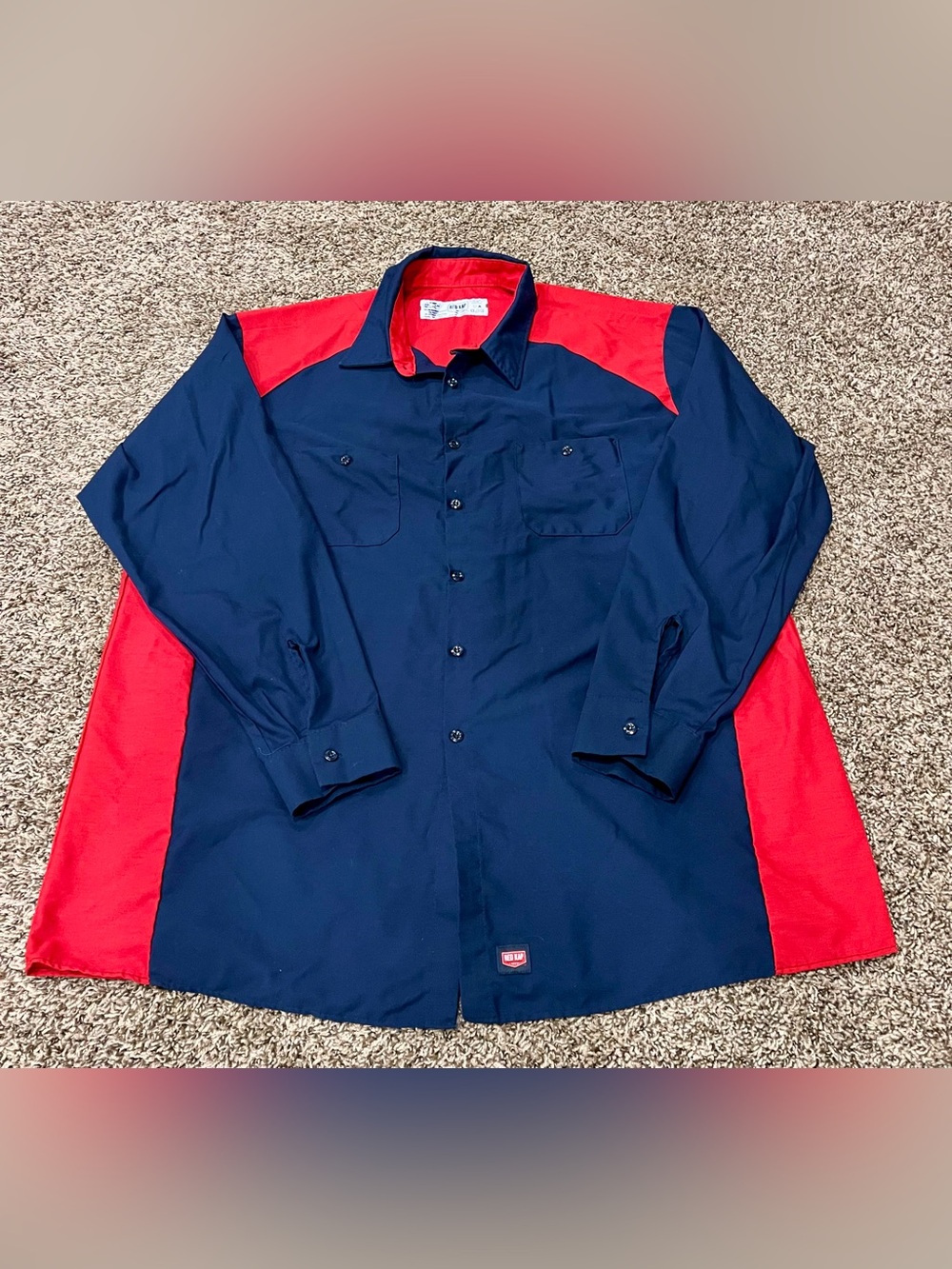 Red Kap Work Shirt 3XL Long Navy Red Button Front Industrial Uniform